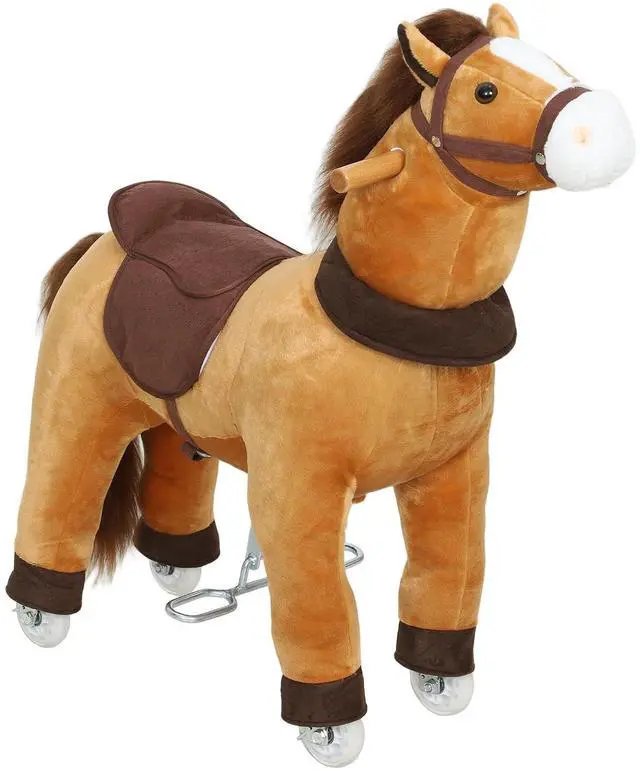 Main image of Qaba Ride on Horse for Kids 3-5 Years, 29.5 Inch Height Plush Riding Pony, Walking Horse Animal with Rolling Wheels for Active Play, No Batteries Required, Brown