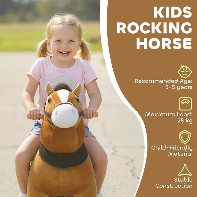 Alt view image 3 of 7 - Qaba Ride on Horse for Kids 3-5 Years, 29.5 Inch Height Plush Riding Pony, Walking Horse Animal with Rolling Wheels for Active Play, No Batteries Required, Brown