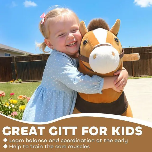 Alt view image 6 of 7 - Qaba Ride on Horse for Kids 3-5 Years, 29.5 Inch Height Plush Riding Pony, Walking Horse Animal with Rolling Wheels for Active Play, No Batteries Required, Brown