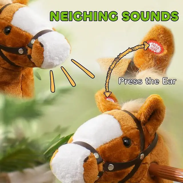 Alt view image 4 of 7 - Qaba Ride on Horse Plush Riding Pony for Kids 3-5 Years 27.6 Inch Brown | Walking Horse Animal, Rolling Wheels, Neighing Sound, Active Play, 132 lbs Load