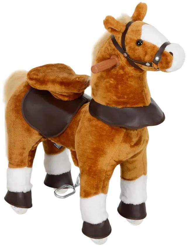 Main image of Qaba Ride on Horse Plush Riding Pony for Kids 3-5 Years 27.6 Inch Brown | Walking Horse Animal, Rolling Wheels, Neighing Sound, Active Play, 132 lbs Load