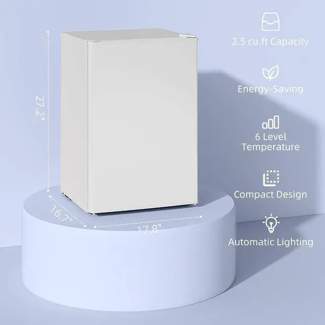 Alt view image 4 of 7 - Mini Fridge with Freezer, 2.5 Cu.Ft, Adjustable Thermostat, White | Small Refrigerator, Energy Efficient, Low Noise, Mini Refrigerator for Bedroom, Dorm, Office