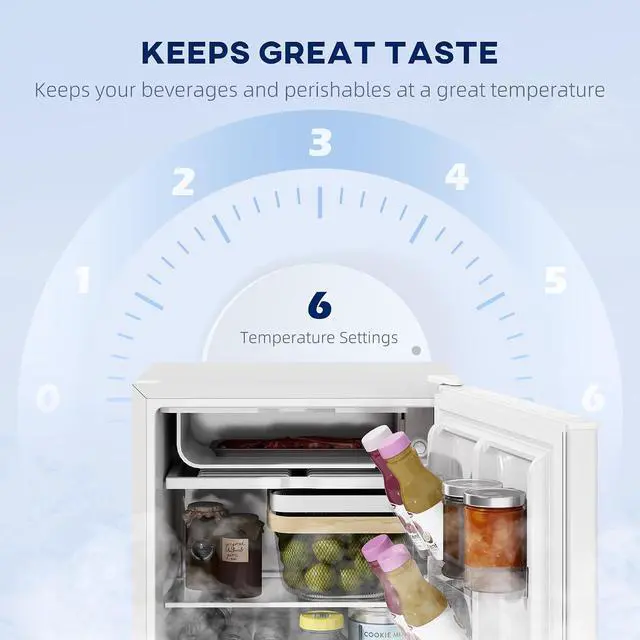 Alt view image 5 of 7 - Mini Fridge with Freezer, 2.5 Cu.Ft, Adjustable Thermostat, White | Small Refrigerator, Energy Efficient, Low Noise, Mini Refrigerator for Bedroom, Dorm, Office