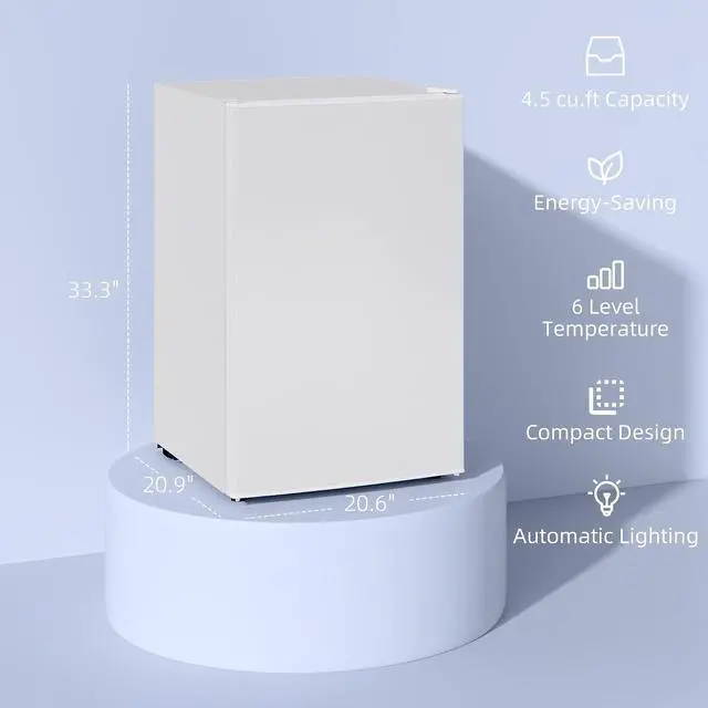 Alt view image 3 of 7 - Mini Fridge with Freezer, 4.5 Cu.Ft, Adjustable Thermostat, White | Small Refrigerator, Energy Efficient, Low Noise, Mini Refrigerator for Bedroom, Dorm, Office