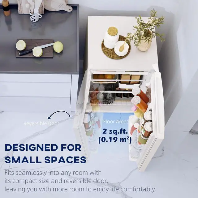 Alt view image 6 of 7 - Mini Fridge with Freezer, 4.5 Cu.Ft, Adjustable Thermostat, White | Small Refrigerator, Energy Efficient, Low Noise, Mini Refrigerator for Bedroom, Dorm, Office