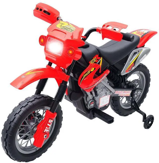 Main image of 6V Kids Motorcycle Electric Motorcycle Dirt Bike Style Ages 5-8 Red | Street Bike Design, Battery Powered Ride On Toy, Training Wheels, Headlight, Music