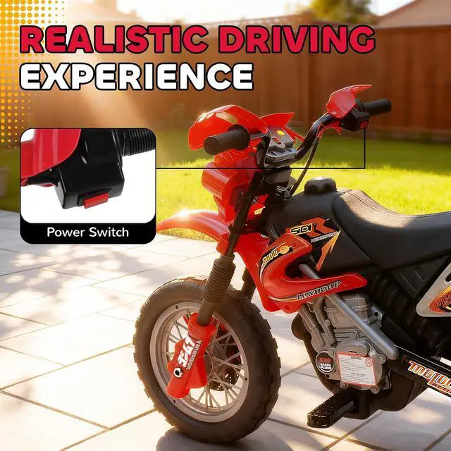 Alt view image 4 of 7 - 6V Kids Motorcycle Electric Motorcycle Dirt Bike Style Ages 5-8 Red | Street Bike Design, Battery Powered Ride On Toy, Training Wheels, Headlight, Music