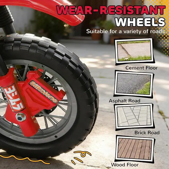 Alt view image 5 of 7 - 6V Kids Motorcycle Electric Motorcycle Dirt Bike Style Ages 5-8 Red | Street Bike Design, Battery Powered Ride On Toy, Training Wheels, Headlight, Music