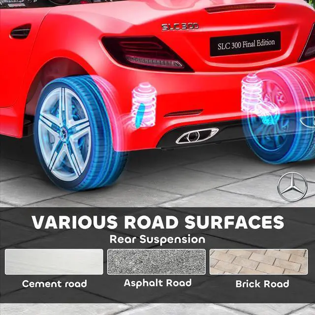 Alt view image 6 of 7 - Mercedes SLC 300 Licensed 12V Ride On Car for Kids for 3-6 Y Red | Remote Control, 2 Speeds, Battery Powered Kids Electric Car, Music, Lights, Suspension
