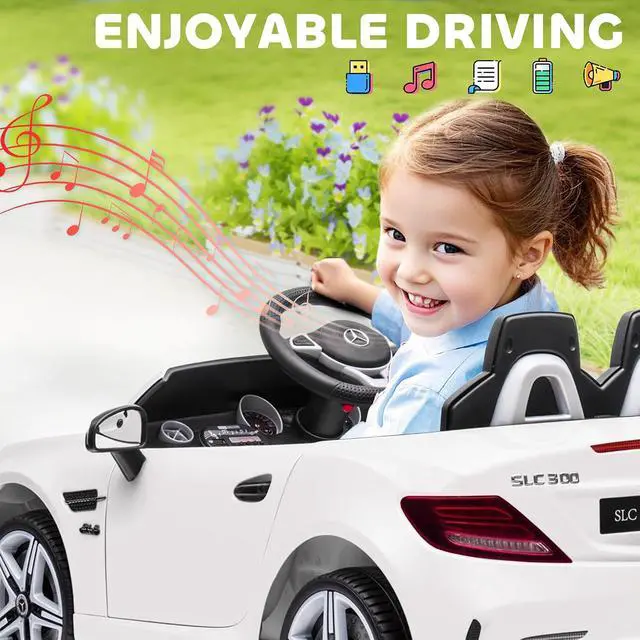 Alt view image 5 of 7 - Mercedes SLC 300 Licensed 12V Ride On Car for Kids for 3-6 Y White | Remote Control, 2 Speeds, Battery Powered Kids Electric Car, Music, Lights, Suspension