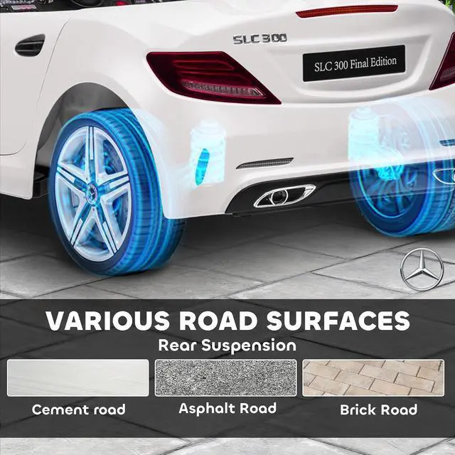 Alt view image 6 of 7 - Mercedes SLC 300 Licensed 12V Ride On Car for Kids for 3-6 Y White | Remote Control, 2 Speeds, Battery Powered Kids Electric Car, Music, Lights, Suspension