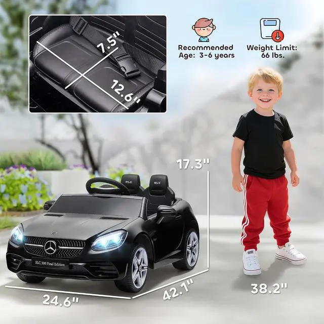 Alt view image 7 of 7 - Mercedes SLC 300 Licensed 12V Ride On Car for Kids for 3-6 Y Black | Remote Control, 2 Speeds, Battery Powered Kids Electric Car, Music, Lights, Suspension
