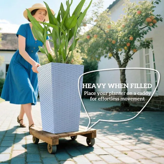 Alt view image 4 of 7 - 24 in Taper Tall Planters for Outdoor Plants Set of 3, Light Gray | with Drainage Holes, Rattan Decor Plant Pots, Indoor Outdoor, Front Porch Patio Backyard