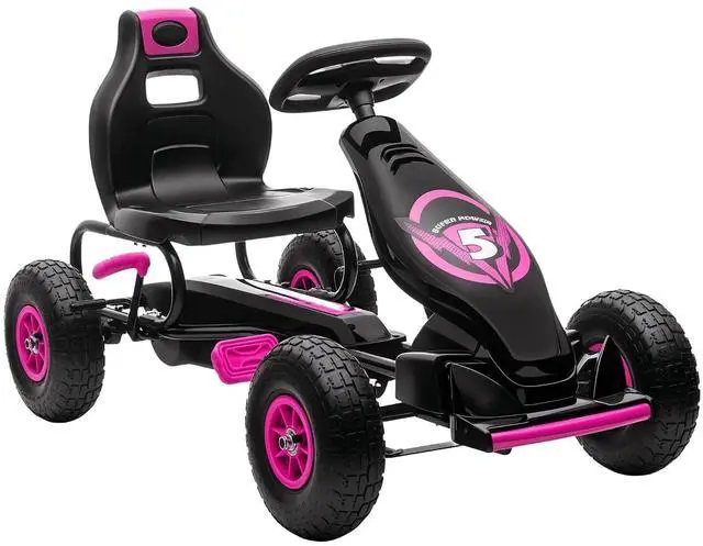 Main image of Kids Pedal Go Kart Ride-on Toy Ergonomic Comfort Ages 5-12 Pink | Pedal Car, Tough Wear-Resistant Tread, Go Cart Kids Car for Boys & Girls, Suspension System, Safety Hand Brake