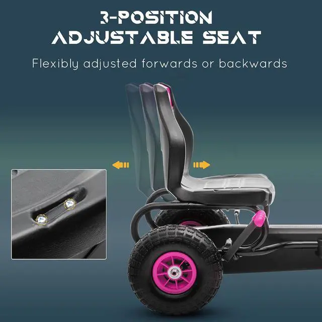 Alt view image 3 of 7 - Kids Pedal Go Kart Ride-on Toy Ergonomic Comfort Ages 5-12 Pink | Pedal Car, Tough Wear-Resistant Tread, Go Cart Kids Car for Boys & Girls, Suspension System, Safety Hand Brake