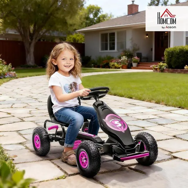Alt view image 2 of 7 - Kids Pedal Go Kart Ride-on Toy Ergonomic Comfort Ages 5-12 Pink | Pedal Car, Tough Wear-Resistant Tread, Go Cart Kids Car for Boys & Girls, Suspension System, Safety Hand Brake