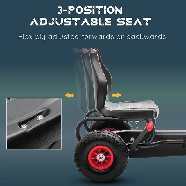 Alt view image 3 of 7 - Kids Pedal Go Kart Ride-on Toy Ergonomic Comfort Ages 5-12 Red | Pedal Car, Tough Wear-Resistant Tread, Go Cart Kids Car for Boys & Girls, Suspension System, Safety Hand Brake