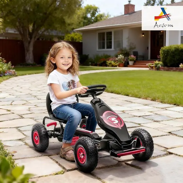 Alt view image 2 of 7 - Kids Pedal Go Kart Ride-on Toy Ergonomic Comfort Ages 5-12 Red | Pedal Car, Tough Wear-Resistant Tread, Go Cart Kids Car for Boys & Girls, Suspension System, Safety Hand Brake