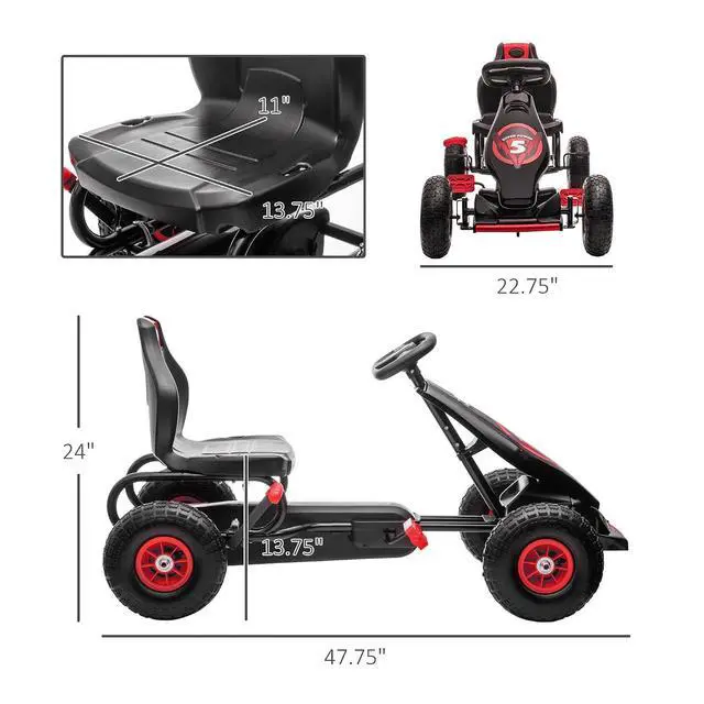 Alt view image 7 of 7 - Kids Pedal Go Kart Ride-on Toy Ergonomic Comfort Ages 5-12 Red | Pedal Car, Tough Wear-Resistant Tread, Go Cart Kids Car for Boys & Girls, Suspension System, Safety Hand Brake