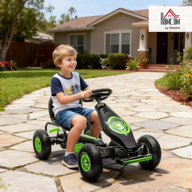 Alt view image 2 of 7 - Kids Pedal Go Kart Ride-on Toy Ergonomic Comfort Ages 5-12 Green | Pedal Car, Tough Wear-Resistant Tread, Go Cart Kids Car for Boys & Girls, Suspension System, Safety Hand Brake