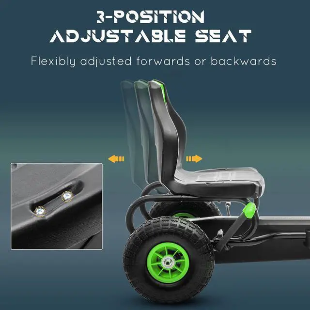 Alt view image 3 of 7 - Kids Pedal Go Kart Ride-on Toy Ergonomic Comfort Ages 5-12 Green | Pedal Car, Tough Wear-Resistant Tread, Go Cart Kids Car for Boys & Girls, Suspension System, Safety Hand Brake