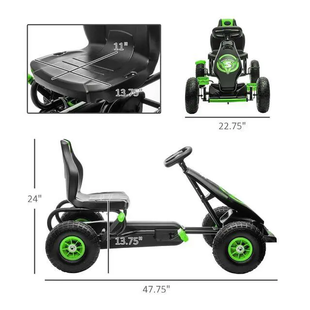 Alt view image 7 of 7 - Kids Pedal Go Kart Ride-on Toy Ergonomic Comfort Ages 5-12 Green | Pedal Car, Tough Wear-Resistant Tread, Go Cart Kids Car for Boys & Girls, Suspension System, Safety Hand Brake