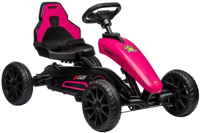 Main image of Kids Pedal Go Kart with Swing Axle Adjustable Seat for Ages 3-8 Pink | Outdoor Ride on Toys, Handbrake, 4 Shock-Absorbing Wheels, Gift for Boys and Girls