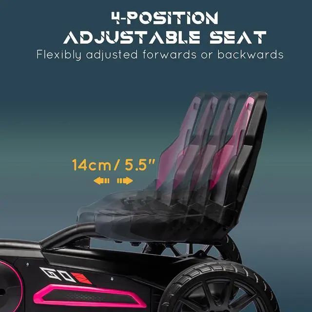 Alt view image 3 of 7 - Kids Pedal Go Kart with Swing Axle Adjustable Seat for Ages 3-8 Pink | Outdoor Ride on Toys, Handbrake, 4 Shock-Absorbing Wheels, Gift for Boys and Girls