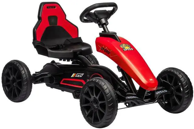 Main image of Kids Pedal Go Kart with Swing Axle Adjustable Seat for Ages 3-8 Red | Outdoor Ride on Toys, Handbrake, 4 Shock-Absorbing Wheels, Gift for Boys and Girls
