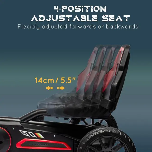 Alt view image 3 of 7 - Kids Pedal Go Kart with Swing Axle Adjustable Seat for Ages 3-8 Red | Outdoor Ride on Toys, Handbrake, 4 Shock-Absorbing Wheels, Gift for Boys and Girls