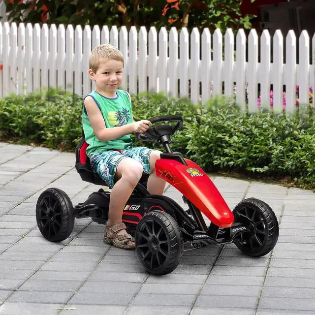 Alt view image 2 of 7 - Kids Pedal Go Kart with Swing Axle Adjustable Seat for Ages 3-8 Red | Outdoor Ride on Toys, Handbrake, 4 Shock-Absorbing Wheels, Gift for Boys and Girls