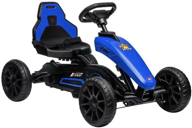 Main image of Kids Pedal Go Kart with Swing Axle Adjustable Seat for Ages 3-8 Blue | Outdoor Ride on Toys, Handbrake, 4 Shock-Absorbing Wheels, Gift for Boys and Girls