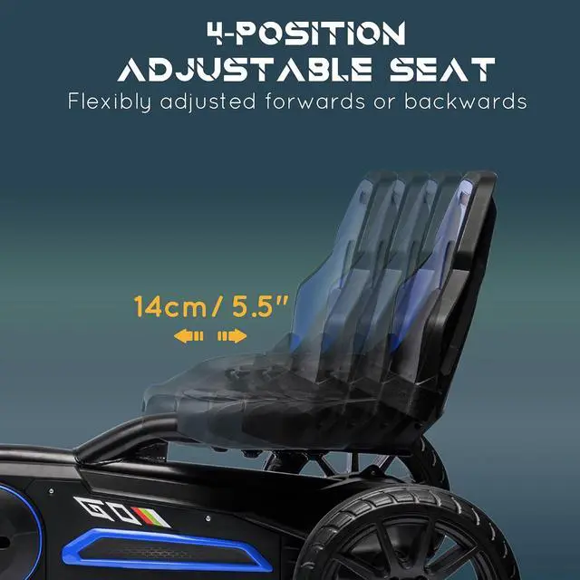 Alt view image 3 of 7 - Kids Pedal Go Kart with Swing Axle Adjustable Seat for Ages 3-8 Blue | Outdoor Ride on Toys, Handbrake, 4 Shock-Absorbing Wheels, Gift for Boys and Girls