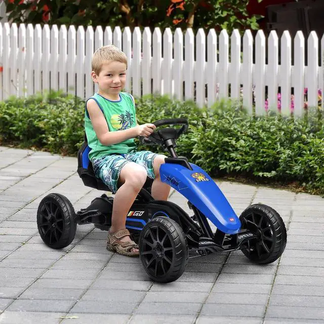 Alt view image 2 of 7 - Kids Pedal Go Kart with Swing Axle Adjustable Seat for Ages 3-8 Blue | Outdoor Ride on Toys, Handbrake, 4 Shock-Absorbing Wheels, Gift for Boys and Girls