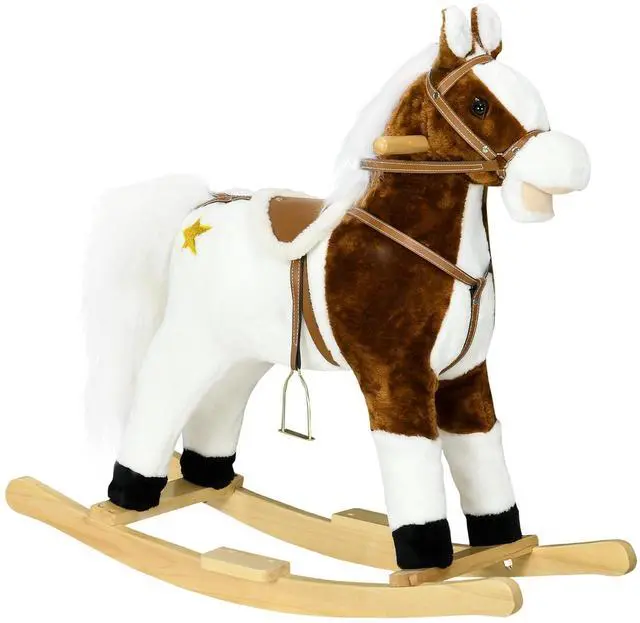 Main image of Qaba Rocking Horse with Sound Ride on Horse Gift for 3-8 Year Old Brown | with Saddle, Toddler Rocker