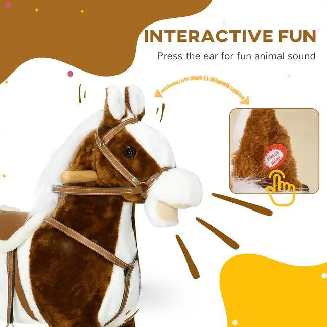 Alt view image 3 of 7 - Qaba Rocking Horse with Sound Ride on Horse Gift for 3-8 Year Old Brown | with Saddle, Toddler Rocker