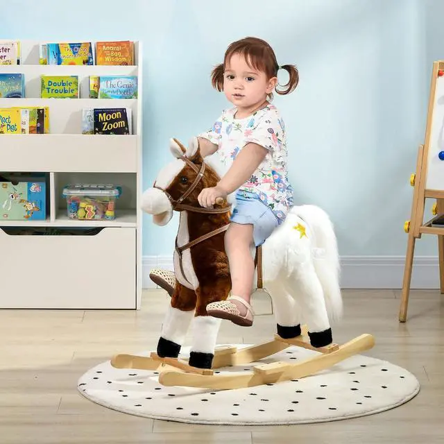 Alt view image 2 of 7 - Qaba Rocking Horse with Sound Ride on Horse Gift for 3-8 Year Old Brown | with Saddle, Toddler Rocker