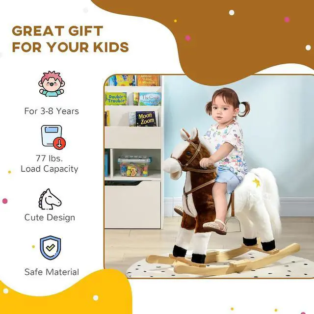 Alt view image 4 of 7 - Qaba Rocking Horse with Sound Ride on Horse Gift for 3-8 Year Old Brown | with Saddle, Toddler Rocker