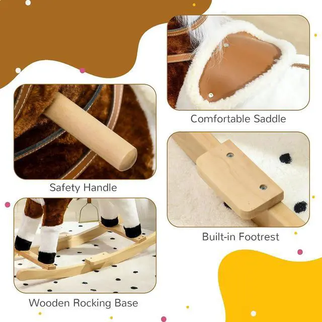 Alt view image 6 of 7 - Qaba Rocking Horse with Sound Ride on Horse Gift for 3-8 Year Old Brown | with Saddle, Toddler Rocker