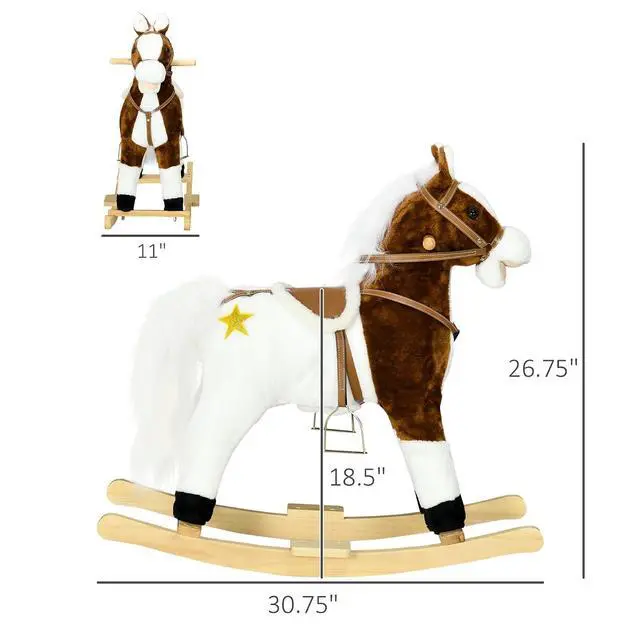 Alt view image 7 of 7 - Qaba Rocking Horse with Sound Ride on Horse Gift for 3-8 Year Old Brown | with Saddle, Toddler Rocker