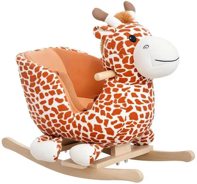Main image of Qaba Kids Plush Ride-On Rocking Horse Toy with Song for 18-36 Months Brown | Giraffe Rocking Horse Style