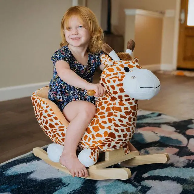 Alt view image 2 of 7 - Qaba Kids Plush Ride-On Rocking Horse Toy with Song for 18-36 Months Brown | Giraffe Rocking Horse Style