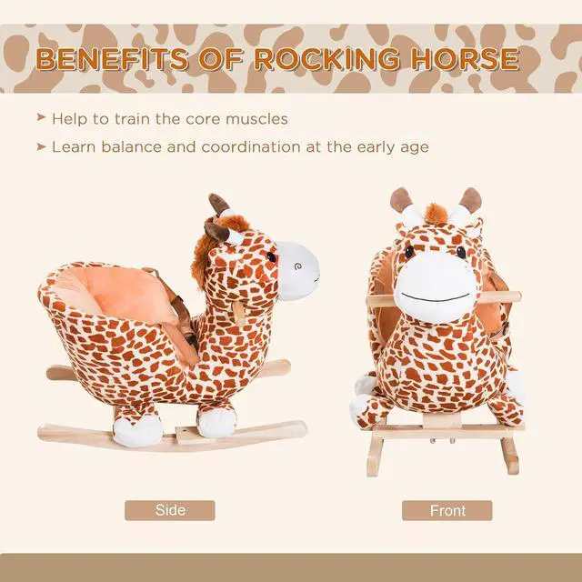 Alt view image 4 of 7 - Qaba Kids Plush Ride-On Rocking Horse Toy with Song for 18-36 Months Brown | Giraffe Rocking Horse Style