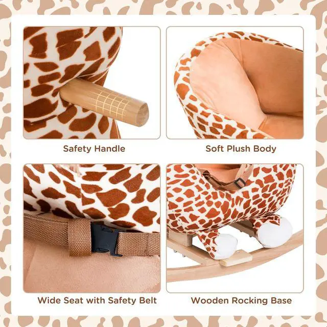Alt view image 5 of 7 - Qaba Kids Plush Ride-On Rocking Horse Toy with Song for 18-36 Months Brown | Giraffe Rocking Horse Style