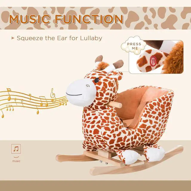 Alt view image 6 of 7 - Qaba Kids Plush Ride-On Rocking Horse Toy with Song for 18-36 Months Brown | Giraffe Rocking Horse Style