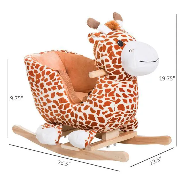 Alt view image 7 of 7 - Qaba Kids Plush Ride-On Rocking Horse Toy with Song for 18-36 Months Brown | Giraffe Rocking Horse Style