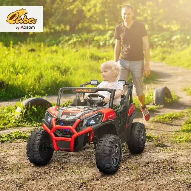 Alt view image 2 of 7 - Qaba 24V 2 Seater Ride on Car Electric Off-Road UTV Truck Ages 3-8 Red | Parent Remote Control, Music, Lights, Ride on Toy for Kids