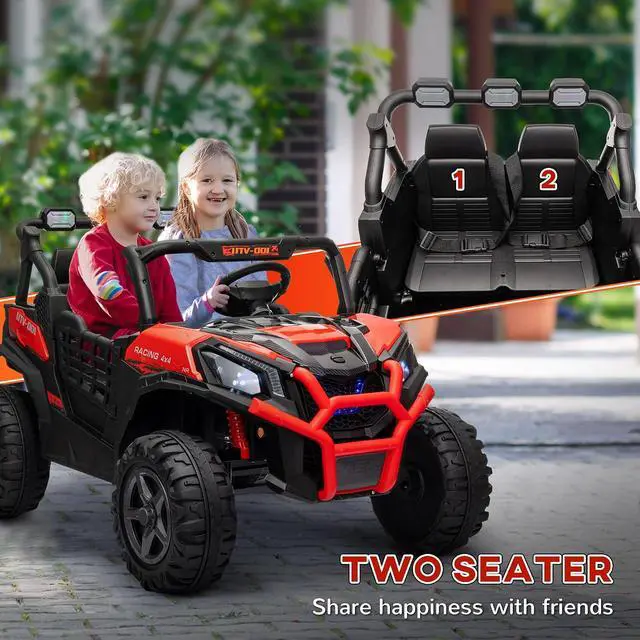 Alt view image 4 of 7 - Qaba 24V 2 Seater Ride on Car Electric Off-Road UTV Truck Ages 3-8 Red | Parent Remote Control, Music, Lights, Ride on Toy for Kids
