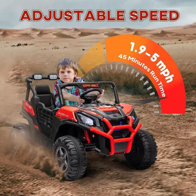 Alt view image 6 of 7 - Qaba 24V 2 Seater Ride on Car Electric Off-Road UTV Truck Ages 3-8 Red | Parent Remote Control, Music, Lights, Ride on Toy for Kids