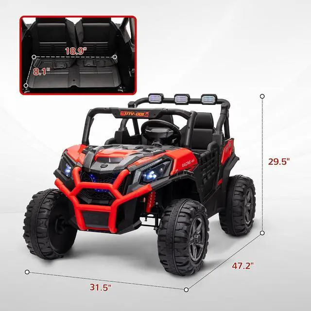 Alt view image 7 of 7 - Qaba 24V 2 Seater Ride on Car Electric Off-Road UTV Truck Ages 3-8 Red | Parent Remote Control, Music, Lights, Ride on Toy for Kids